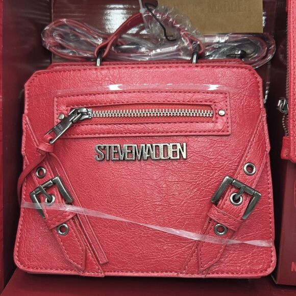 Steve Madden Bag Special Edition Red Evelyn Gift Set Purse 2 Bag Straps Wallet - Picture 13 of 15